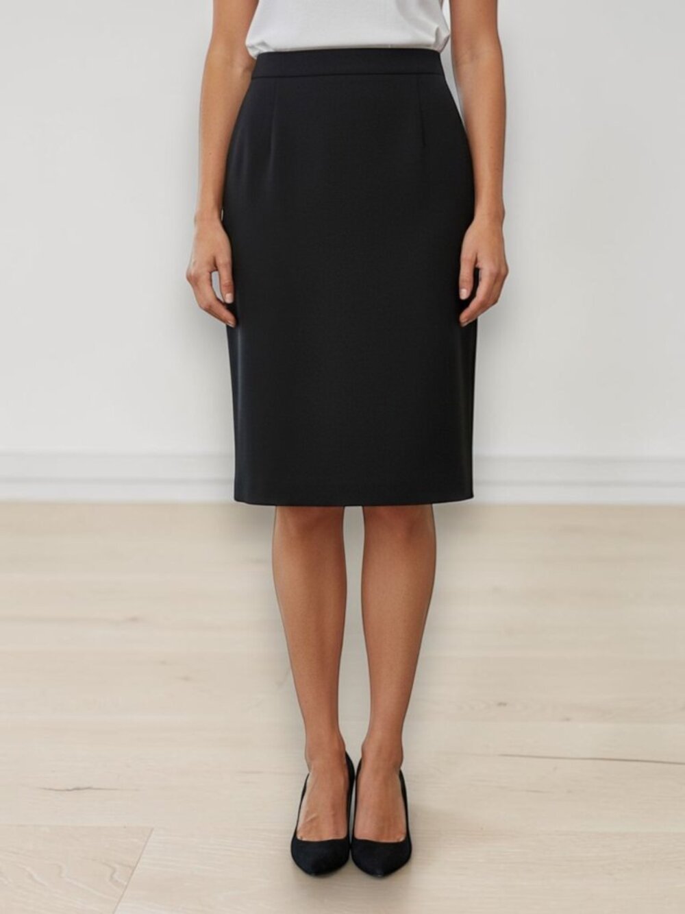 Vintage Casual Corner Black Wool Midi Pencil Skirt Size 6 - Picture 1 of 9
